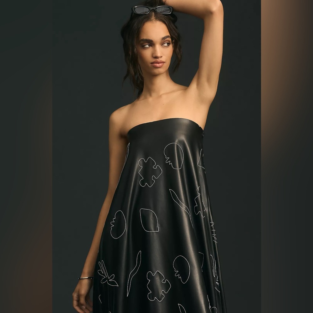 Anthropologie Mehtap Elaidi Strapless Faux Leather A-Line Dress $880 - Picture 3 of 8